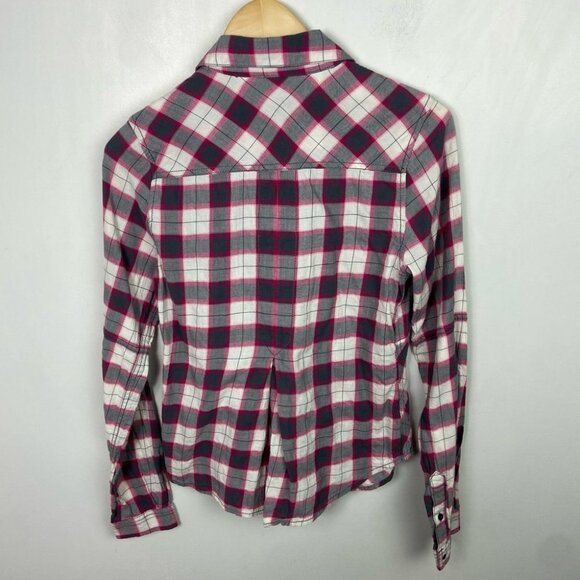 Free People Pink Grey Plaid Button Down Shirt Size XS Long Sleeve Western Boho - Picture 11 of 11